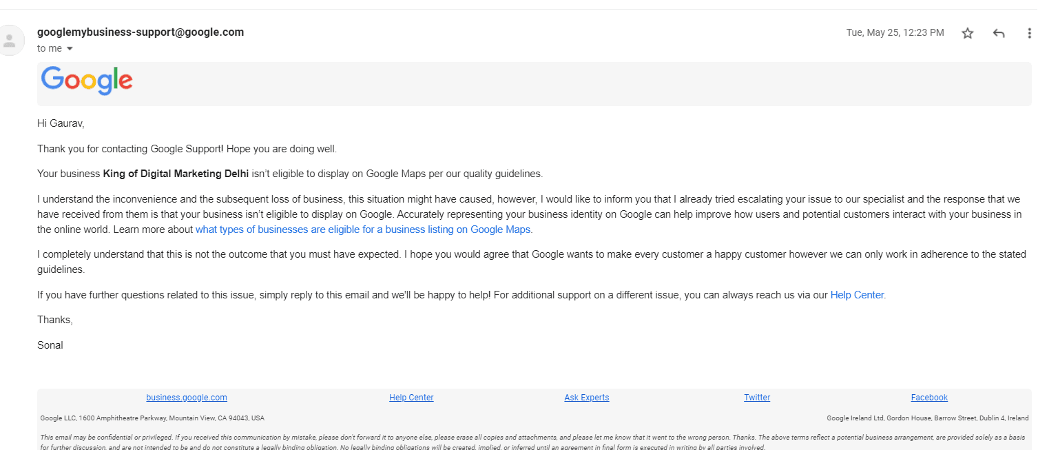 google my business support team